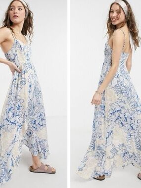 Blue and Cream Floral Maxi Dress